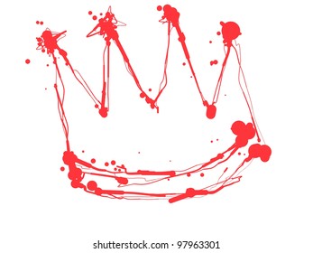 crown of red color ink with blots