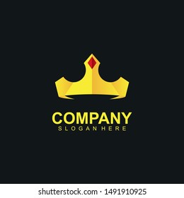 Crown With Red Gem Logo With Luxury, Gold Colour Isolated In Black Background. Crown With Red Gem Logo. Crown With Red Gem Icon. Vector Illustration