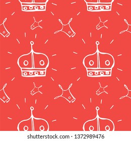 crown red hand drawn seamless pattern. vector illustration