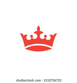 Crown Red Icon On White Background. Red Flat Style Vector Illustration.