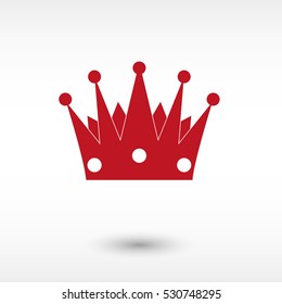 Crown - red vector  icon with shadow