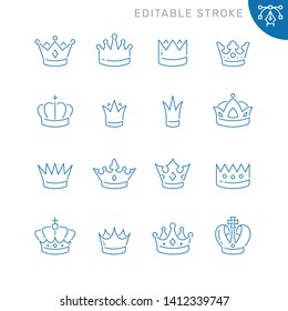 Crown related icons. Editable stroke. Thin vector icon set