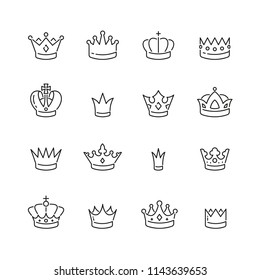 Crown related icons: thin vector icon set, black and white kit