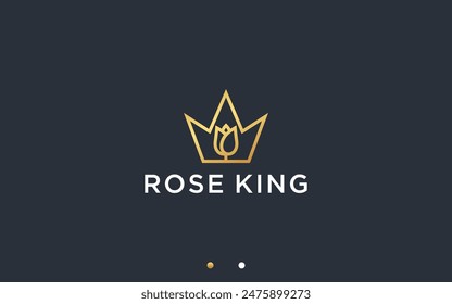 crown with roses logo design vector silhouette illustration