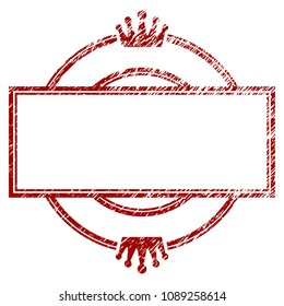 Crown round and rectangle frame grunge textured template. Vector draft element with grainy design and corroded texture in red color. Designed for overlay watermarks and rubber seal imitations.