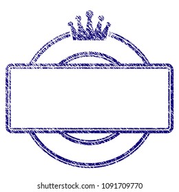 Crown round and rectangle frame grunge textured template. Vector draft element with grainy design and scratched texture in blue color. Designed for overlay watermarks and rubber seal imitations.