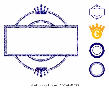 Crown round and rectangle frame icon composition of abrupt pieces in variable sizes and color tones, based on crown round and rectangle frame icon. Vector bumpy pieces are united into collage.