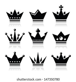 Crown, royal family icons set