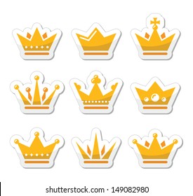 Crown, royal family icons set