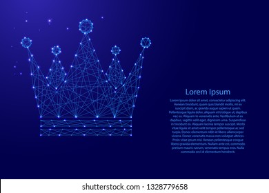 Crown Royal Imperial icon schematic from futuristic polygonal blue lines and glowing stars for banner, poster, greeting card. Vector illustration.