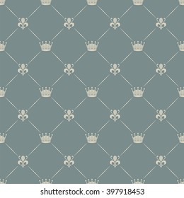 Crown royal lily heraldic seamless vintage pattern vector