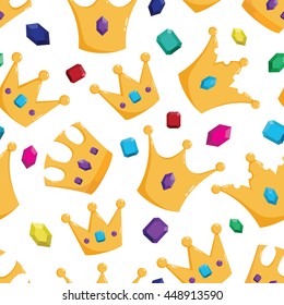 Crown seamless pattern with gems and diamond