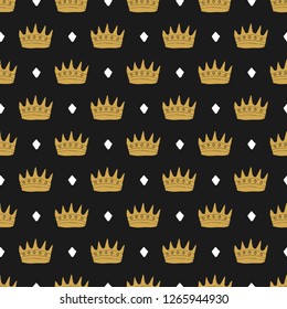 Crown Seamless Pattern, hand drawn royal doodles background, Vector Illustration.