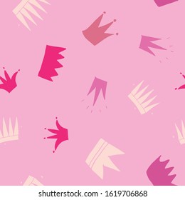 Crown Seamless Pattern, hand drawn royal doodles background, Vector Illustration.