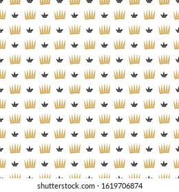 Crown Seamless Pattern, hand drawn royal doodles background, Vector Illustration.