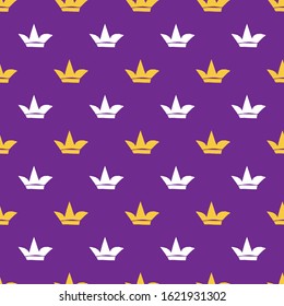 Crown Seamless Pattern, hand drawn royal doodles background, Vector Illustration.