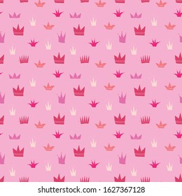 Crown Seamless Pattern, hand drawn royal doodles background, Vector Illustration.