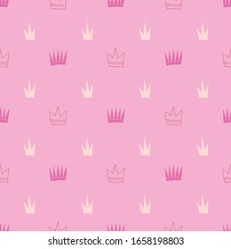 Crown Seamless Pattern, hand drawn royal doodles background, Vector Illustration.