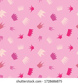Crown Seamless Pattern, hand drawn royal doodles background, Vector Illustration.