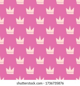 Crown Seamless Pattern, hand drawn royal doodles background, Vector Illustration.