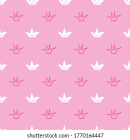 Crown Seamless Pattern, hand drawn royal doodles background, Vector Illustration.