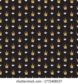 Crown Seamless Pattern, hand drawn royal doodles background, Vector Illustration.