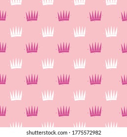 Crown Seamless Pattern, fondo de doodles reales dibujado a mano, Ilustración vectorial.