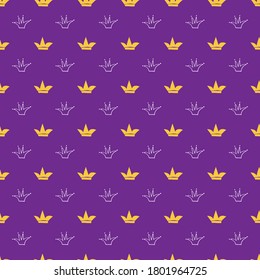 Crown Seamless Pattern, hand drawn royal doodles background, Vector Illustration.
