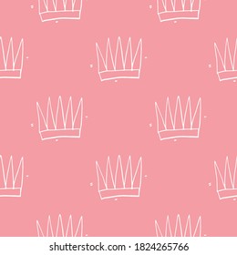 Crown Seamless Pattern, hand drawn royal doodles background, Vector Illustration.