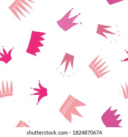 Crown Seamless Pattern, hand drawn royal doodles background, Vector Illustration.