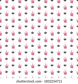 Crown Seamless Pattern, hand drawn royal doodles background, Vector Illustration.