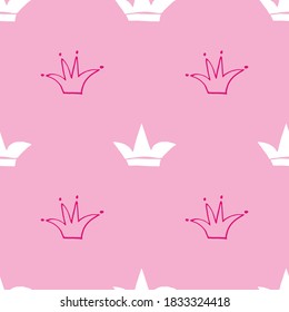 Crown Seamless Pattern, fondo de doodles reales dibujado a mano, Ilustración vectorial.