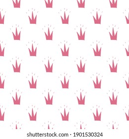 Crown Seamless Pattern, hand drawn royal doodles background, Vector Illustration.
