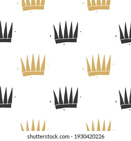 Crown Seamless Pattern, hand drawn royal doodles background, Vector Illustration.