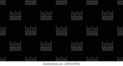 Crown seamless pattern, king crown background, black and white color background, vector illustration
