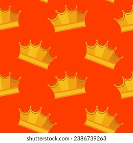 Crown seamless pattern on orange background. King's day in the Netherlands, repeating background