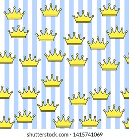 Crown seamless pattern on white background. Paper print design. Abstract retro vector illustration. Trendy textile, fabric, wrapping. Modern space decoration.