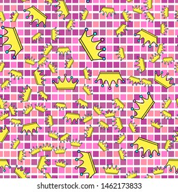 Crown seamless pattern on white background. Paper print design. Abstract retro vector illustration. Trendy textile, fabric, wrapping. Modern space decoration.