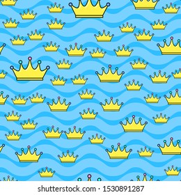 Crown seamless pattern on white background. Paper print design. Abstract retro vector illustration. Trendy textile, fabric, wrapping. Modern space decoration.