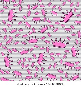 Crown seamless pattern on white background. Paper print design. Abstract retro vector illustration. Trendy textile, fabric, wrapping. Modern space decoration.