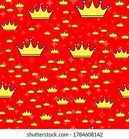 Crown seamless pattern on white background. Paper print design. Abstract retro vector illustration. Trendy textile, fabric, wrapping. Modern space decoration.