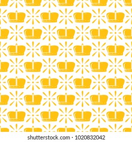 Crown seamless pattern. Yellow print on white background