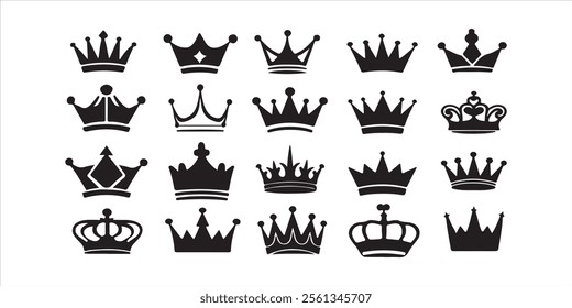 Crown set hand drawn illustration on white background.