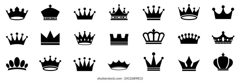 Crown set icons, collection different crown sign, silhouette crown symbol