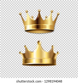 Crown Set Isolated Transparent Background With Gradient Mesh, Vector Illustration