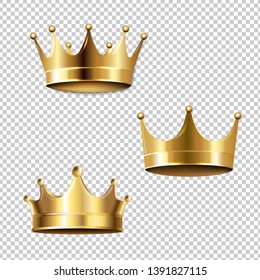 Crown Set Isolated Transparent Background With Gradient Mesh, Vector Illustration