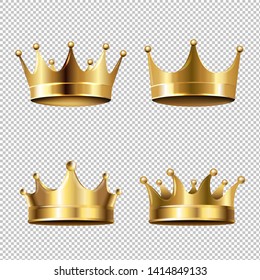 Crown Set Isolated Transparent Background With Gradient Mesh, Vector Illustration