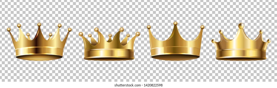 Crown Set Isolated Transparent Background With Gradient Mesh, Vector Illustration