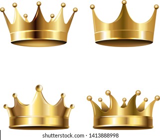 Crown Set Isolated White Background With Gradient Mesh, Vector Illustration