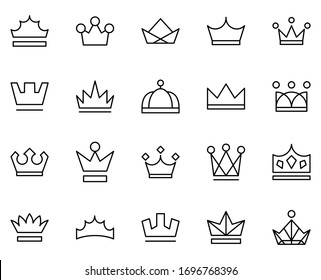 Crown set line icons in flat design with elements for web site design and mobile apps.  Collection modern infographic logo and symbol. Crown vector line pictogram